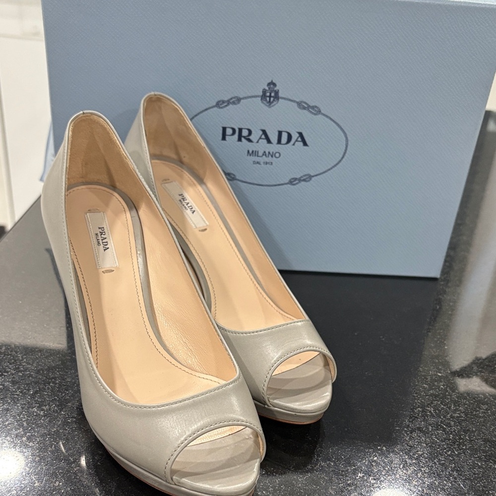 Prada Women's Elegant Cream Peep Toe Heels